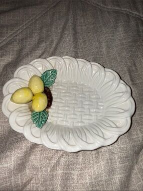 Vintage Trompe L'oeil Ceramic Lemon Basketweave Soap Trinket Dish Jay Willfred